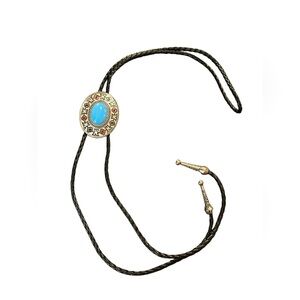 Vintage bolo tie faux turquoise native style braided vegan leather